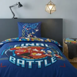 AymaxParure housse de couette garçon SONIC bleu réversible en coton 140x200 cm + 1 taie