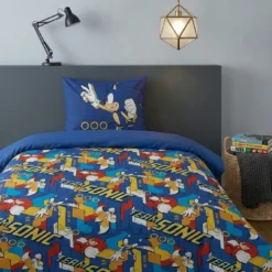 AymaxParure housse de couette garçon SONIC bleu réversible en coton 140x200 cm + 1 taie