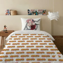 AymaxParure housse de couette garçon NARUTO blanc réversible en polycoton 140x200 + taie