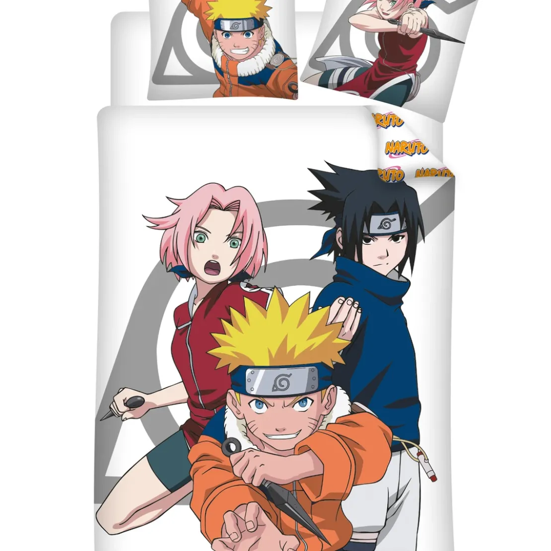 AymaxParure housse de couette garçon NARUTO blanc réversible en polycoton 140x200 + taie