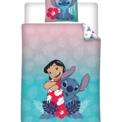 AymaxParure housse de couette enfant mixte STITCH turquoise réversible en polycoton 140x200 cm + 1 taie