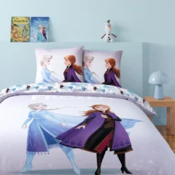 AymaxParure housse de couette fille LA REINE DES NEIGES blanc réversible en polycoton 140x200 cm + taie