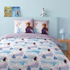AymaxParure housse de couette fille LA REINE DES NEIGES blanc réversible en polycoton 140x200 cm + taie