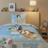 AymaxParure housse de couette enfant mixte BLUEY bleu rayure réversible en coton 140x200 cm + 1 taie