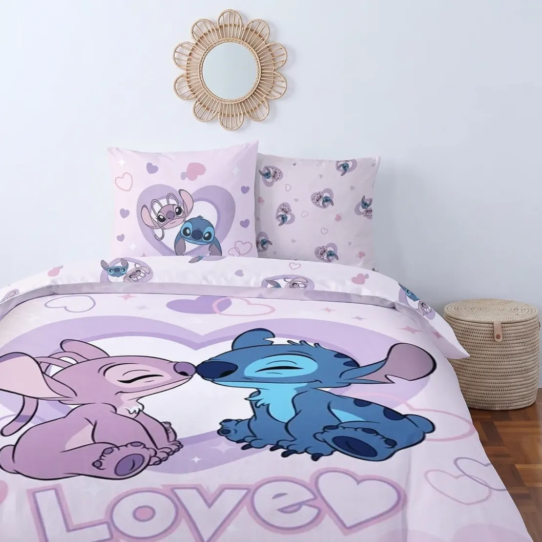 AymaxParure housse de couette enfant mixte STITCH rose clair réversible en polycoton 140x200 cm + taie