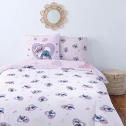 AymaxParure housse de couette enfant mixte STITCH rose clair réversible en polycoton 140x200 cm + taie