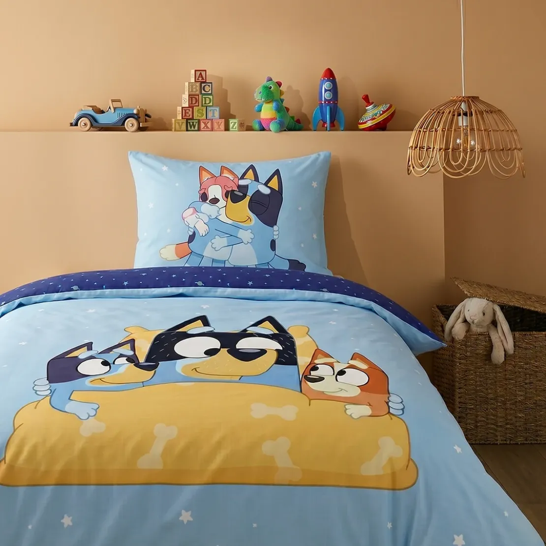 AymaxParure housse de couette enfant mixte BLUEY bleu réversible en coton 140x200 cm + 1 taie
