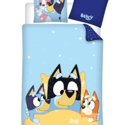 AymaxParure housse de couette enfant mixte BLUEY bleu réversible en coton 140x200 cm + 1 taie