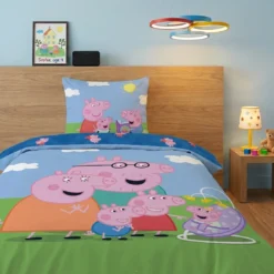 AymaxParure housse de couette enfant mixte PEPPA PIG bleu ciel réversible en polycoton 140x200 cm + 1 taie