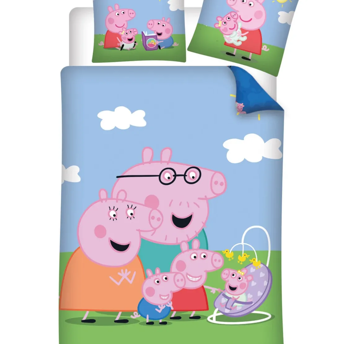 AymaxParure housse de couette enfant mixte PEPPA PIG bleu ciel réversible en polycoton 140x200 cm + 1 taie