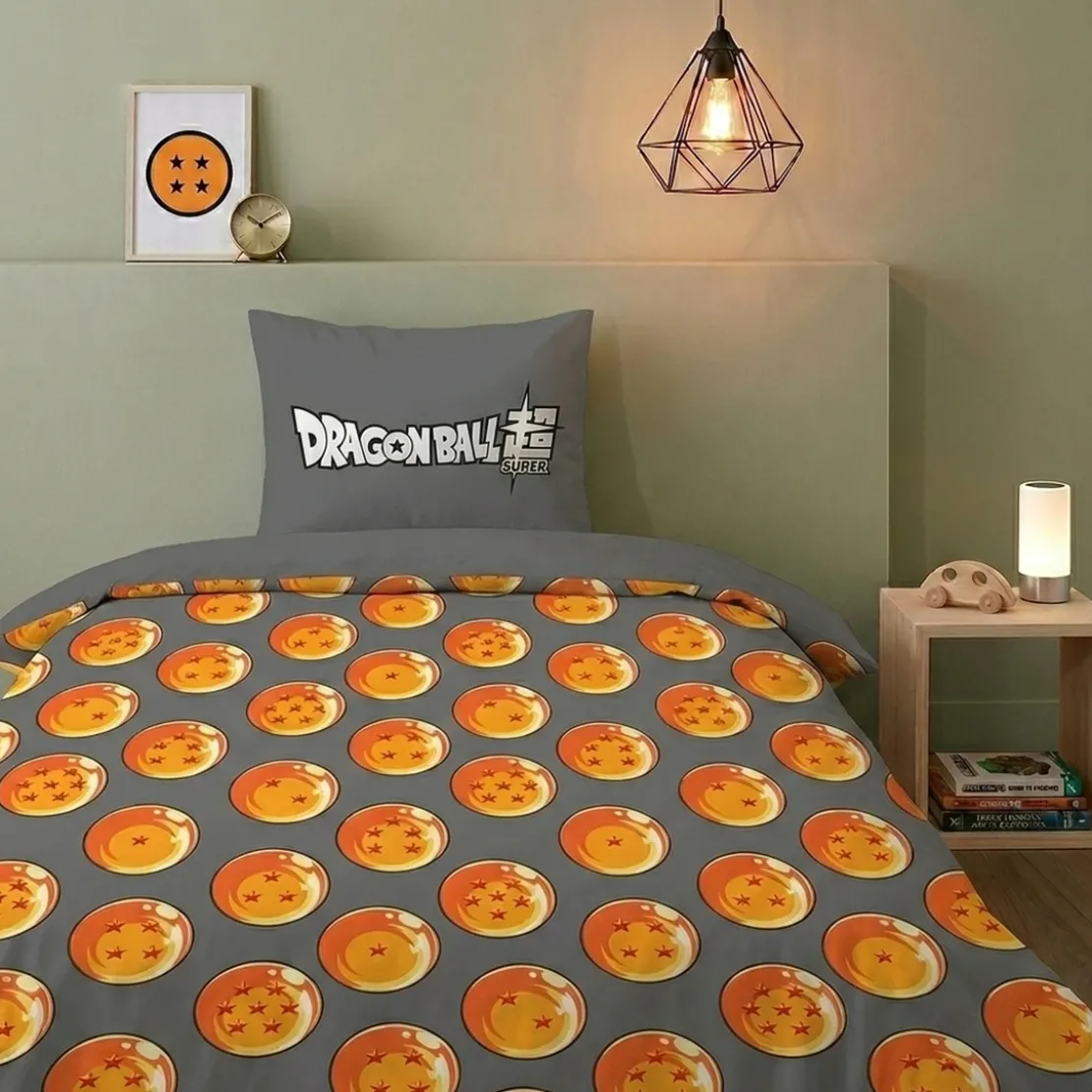AymaxParure housse de couette garçon DRAGON BALL Z gris réversible en polycoton 140x200 cm + 1 taie