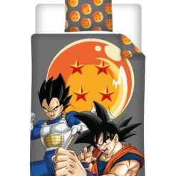 AymaxParure housse de couette garçon DRAGON BALL Z gris réversible en polycoton 140x200 cm + 1 taie
