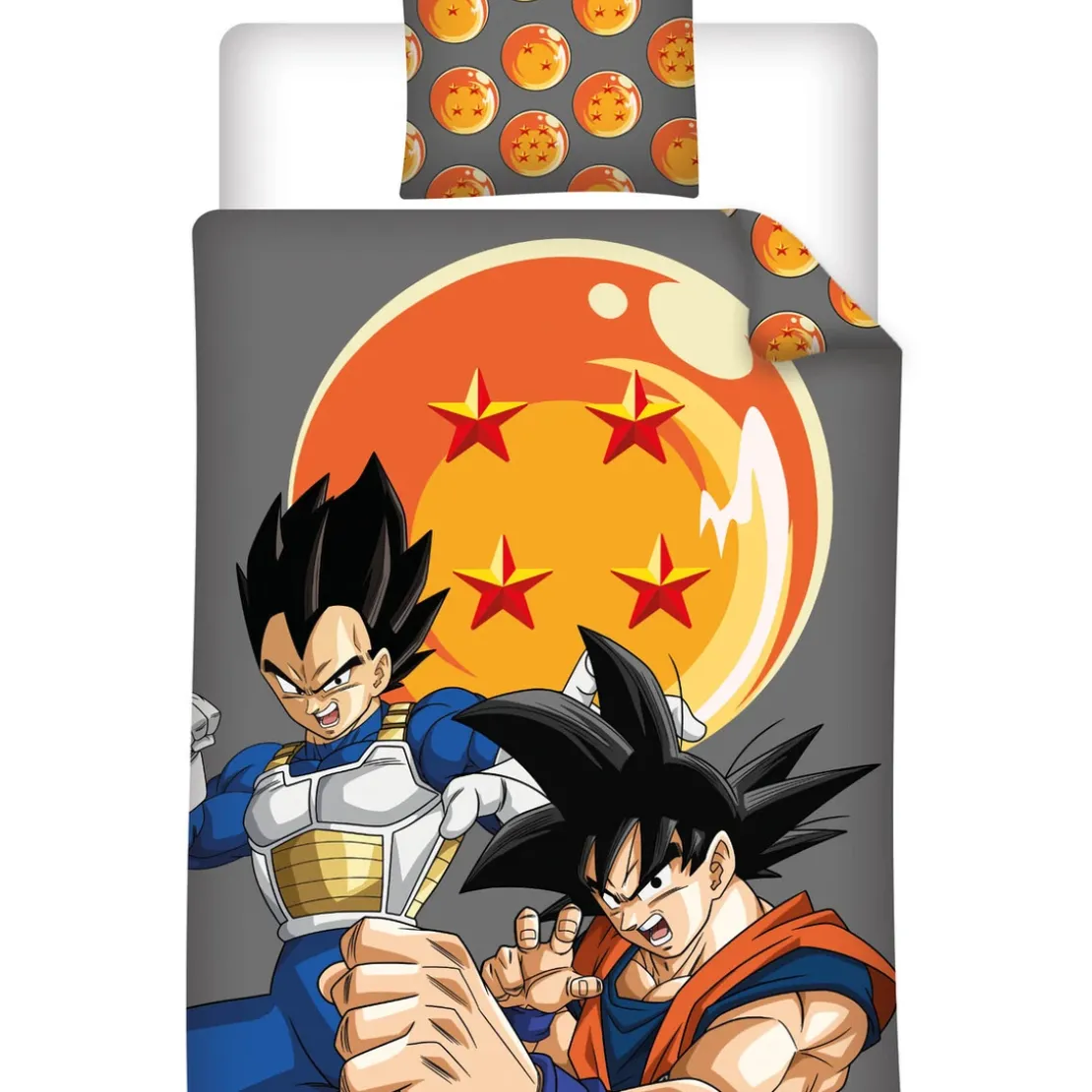 AymaxParure housse de couette garçon DRAGON BALL Z gris réversible en polycoton 140x200 cm + 1 taie