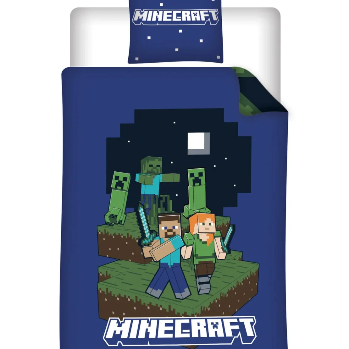 AymaxParure housse de couette garçon MINECRAFT bleu réversible en polycoton 140x200 cm + 1 taie