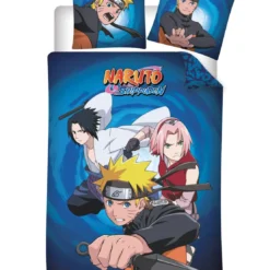 AymaxParure housse de couette garçon NARUTO bleu réversible en coton 140x200 cm + taie