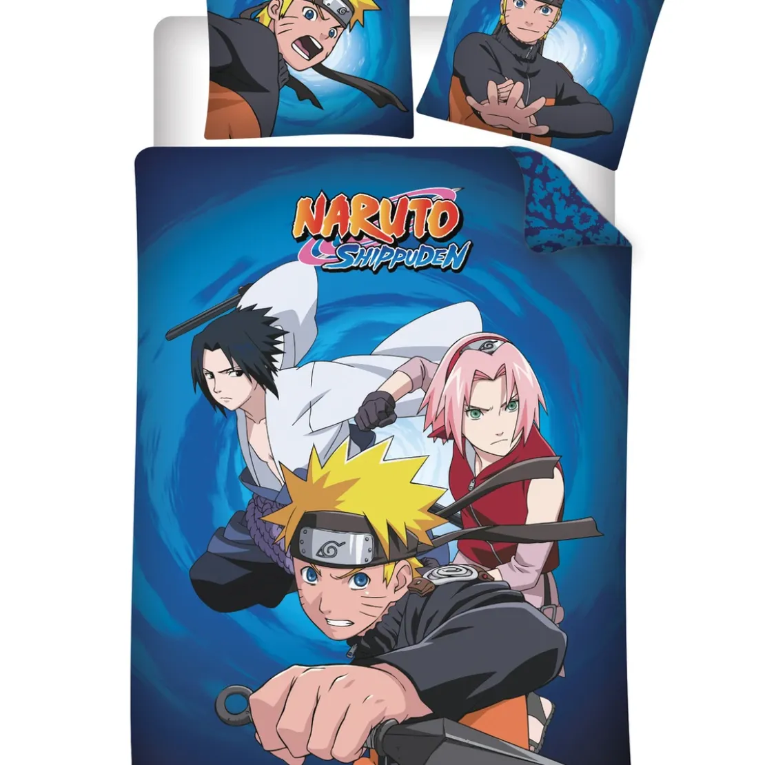 AymaxParure housse de couette garçon NARUTO bleu réversible en coton 140x200 cm + taie