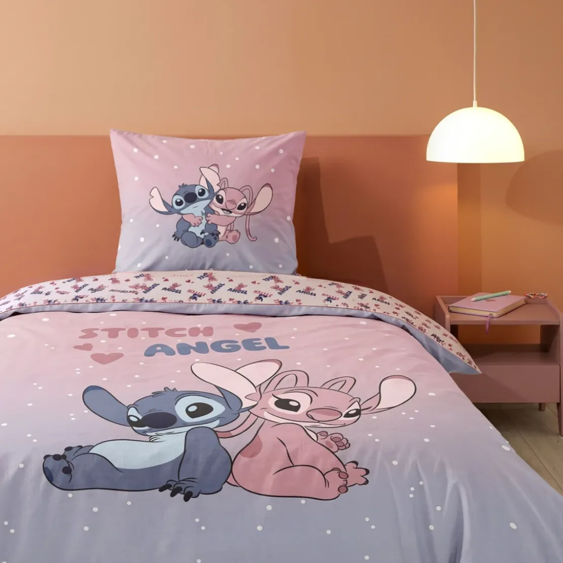AymaxParure housse de couette enfant mixte STITCH rose réversible en polycoton 140x200 cm + taie