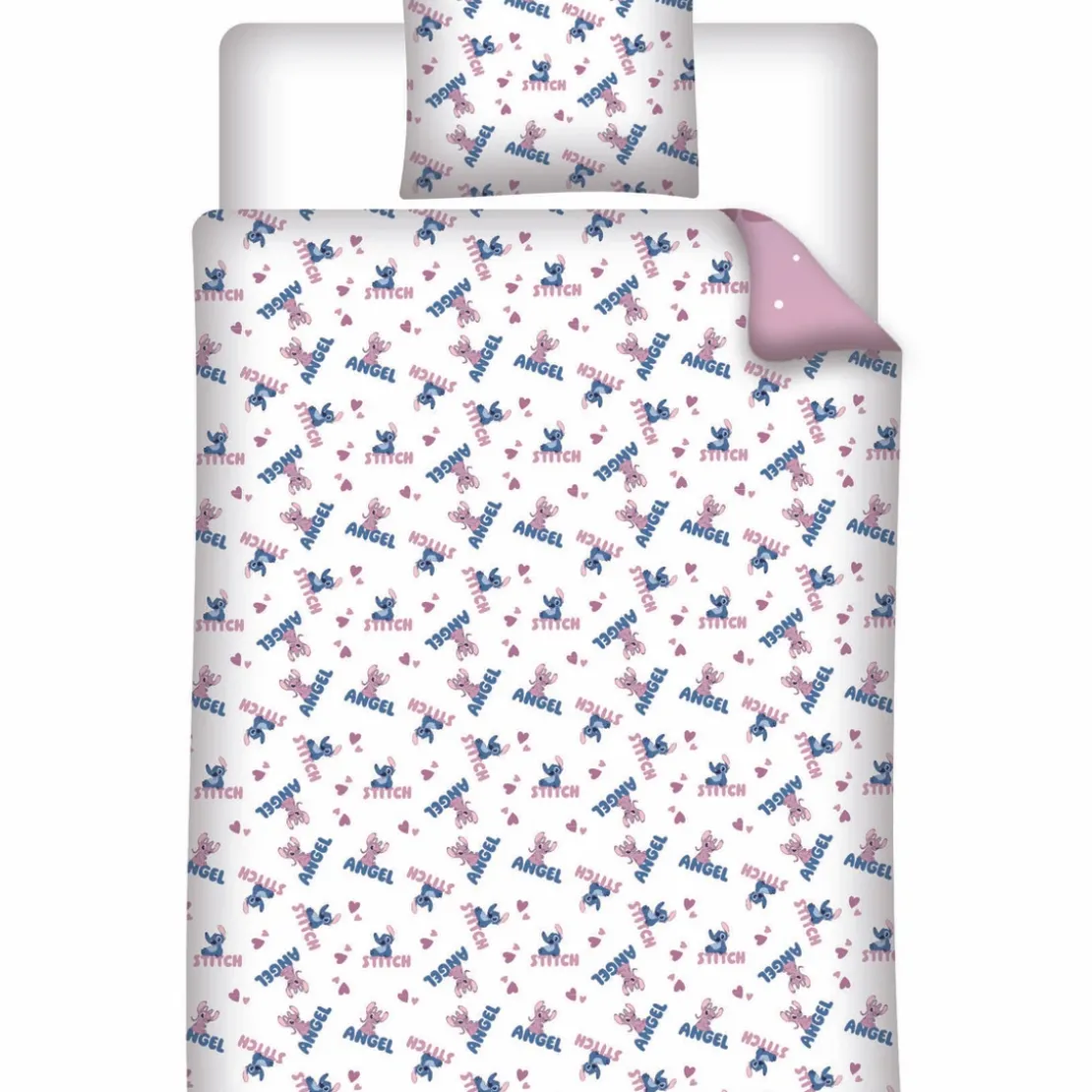 AymaxParure housse de couette enfant mixte STITCH rose réversible en polycoton 140x200 cm + taie
