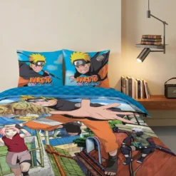 AymaxParure housse de couette garçon NARUTO multicolore réversible en coton 140x200 cm + taie