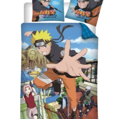 AymaxParure housse de couette garçon NARUTO multicolore réversible en coton 140x200 cm + taie