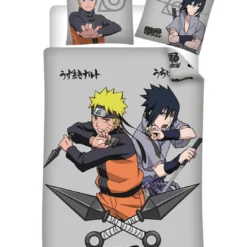 AymaxParure housse de couette garçon NARUTO gris réversible en coton 140x200 cm + taie
