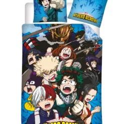 AymaxParure housse de couette mixte MY HERO ACADEMIA bleu réversible en coton 140x200 cm + 1 taie
