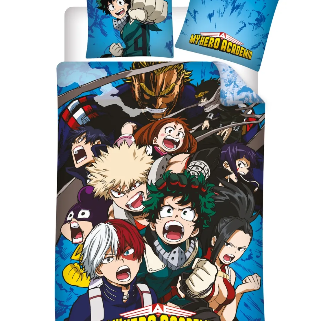 AymaxParure housse de couette mixte MY HERO ACADEMIA bleu réversible en coton 140x200 cm + 1 taie
