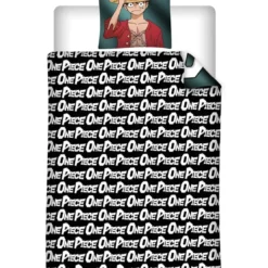 AymaxParure housse de couette garçon réversible noir à motif placé ONE PIECE en polycoton 140x200 cm + 1 taie