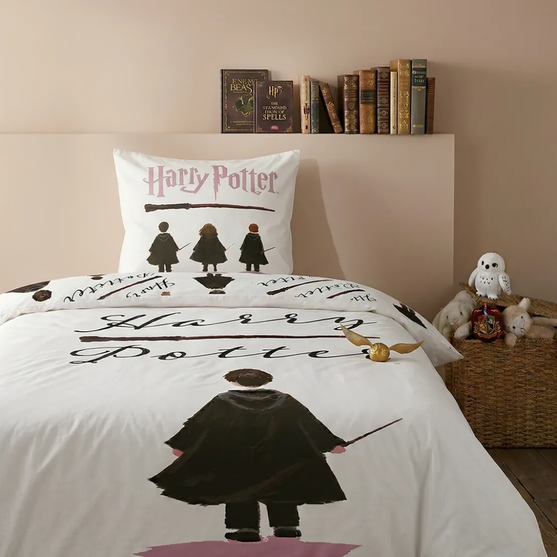 AymaxParure housse de couette fille HARRY POTTER blanc réversible en polycoton 140x200 cm + 1 taie