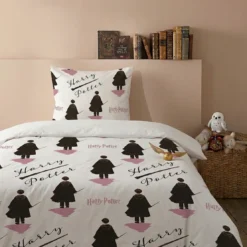 AymaxParure housse de couette fille HARRY POTTER blanc réversible en polycoton 140x200 cm + 1 taie