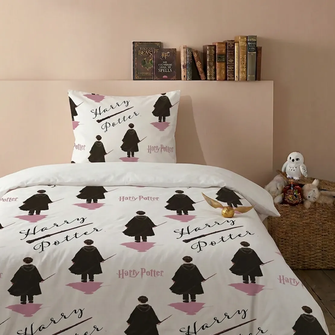 AymaxParure housse de couette fille HARRY POTTER blanc réversible en polycoton 140x200 cm + 1 taie