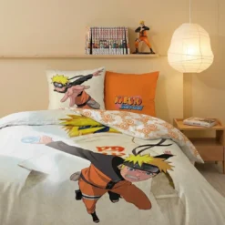 AymaxParure housse de couette garçon NARUTO beige réversible en coton 140x200 cm + taie