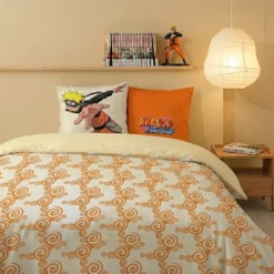 AymaxParure housse de couette garçon NARUTO beige réversible en coton 140x200 cm + taie