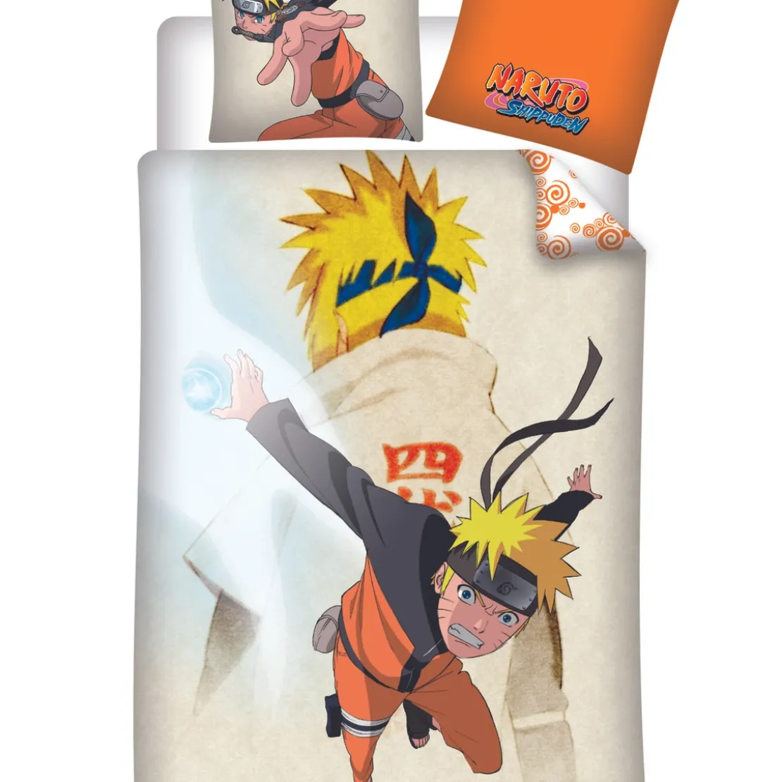 AymaxParure housse de couette garçon NARUTO beige réversible en coton 140x200 cm + taie