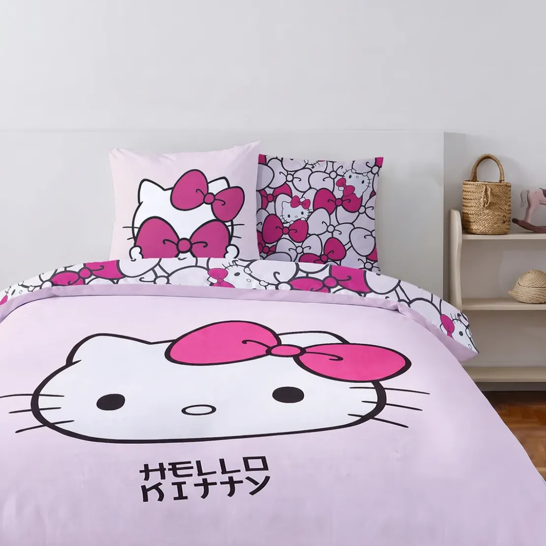 AymaxParure housse de couette fille HELLO KITTY rose réversible en polycoton 140x200 cm + taie
