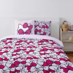 AymaxParure housse de couette fille HELLO KITTY rose réversible en polycoton 140x200 cm + taie