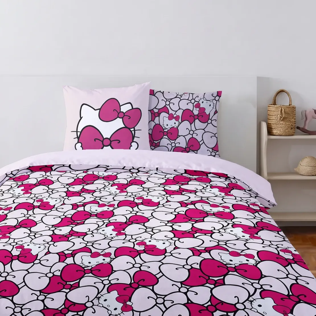 AymaxParure housse de couette fille HELLO KITTY rose réversible en polycoton 140x200 cm + taie