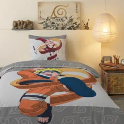 AymaxParure housse de couette garçon NARUTO gris réversible en coton 140x200 cm + 1 taie