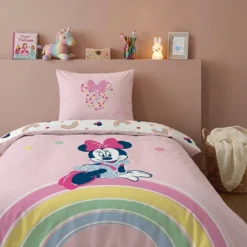 AymaxParure housse de couette fille MINNIE rose clair réversible en polycoton 140x200 cm + 1 taie