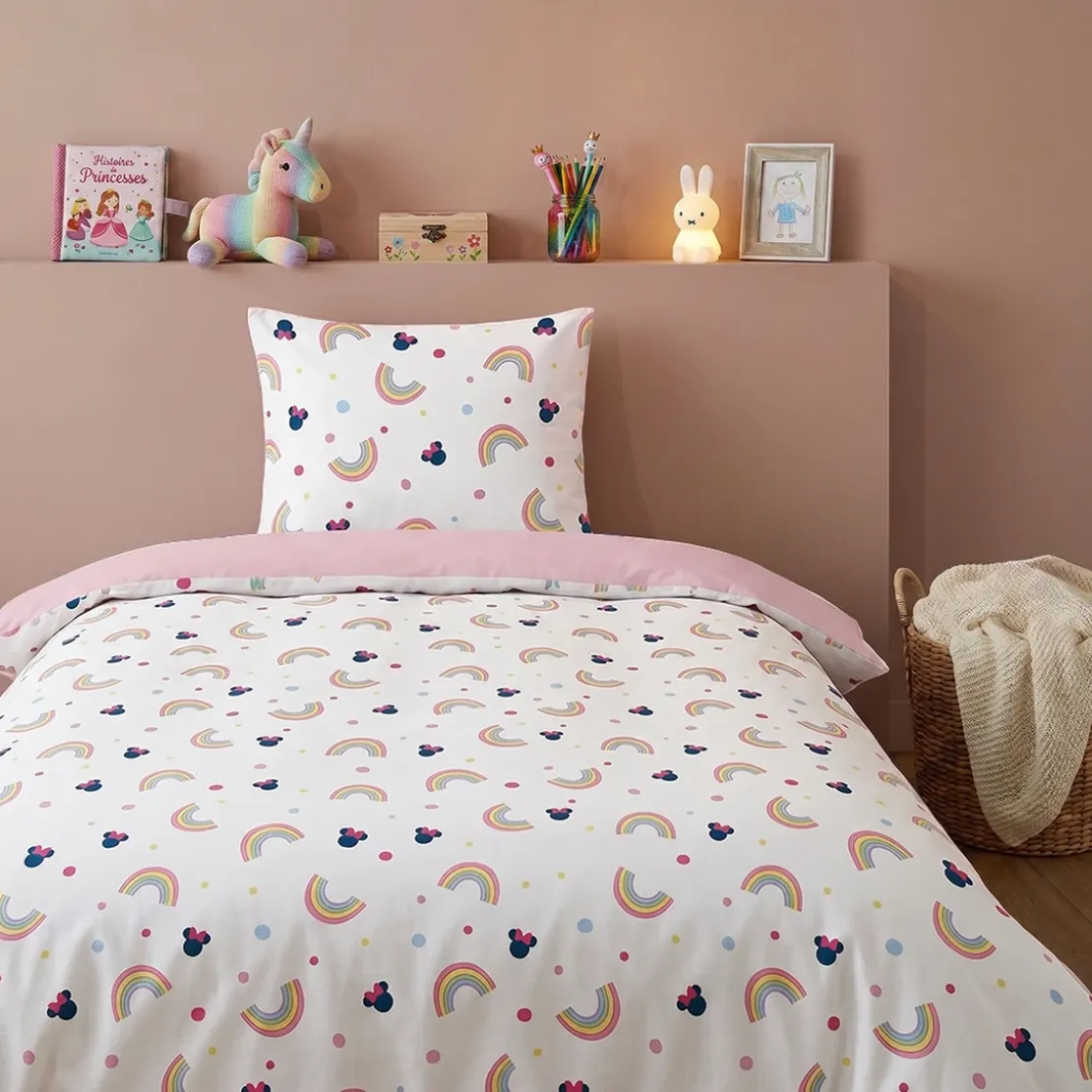 AymaxParure housse de couette fille MINNIE rose clair réversible en polycoton 140x200 cm + 1 taie