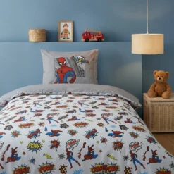 AymaxParure housse de couette garçon SPIDERMAN gris réversible en coton 140x200 cm + 1 taie