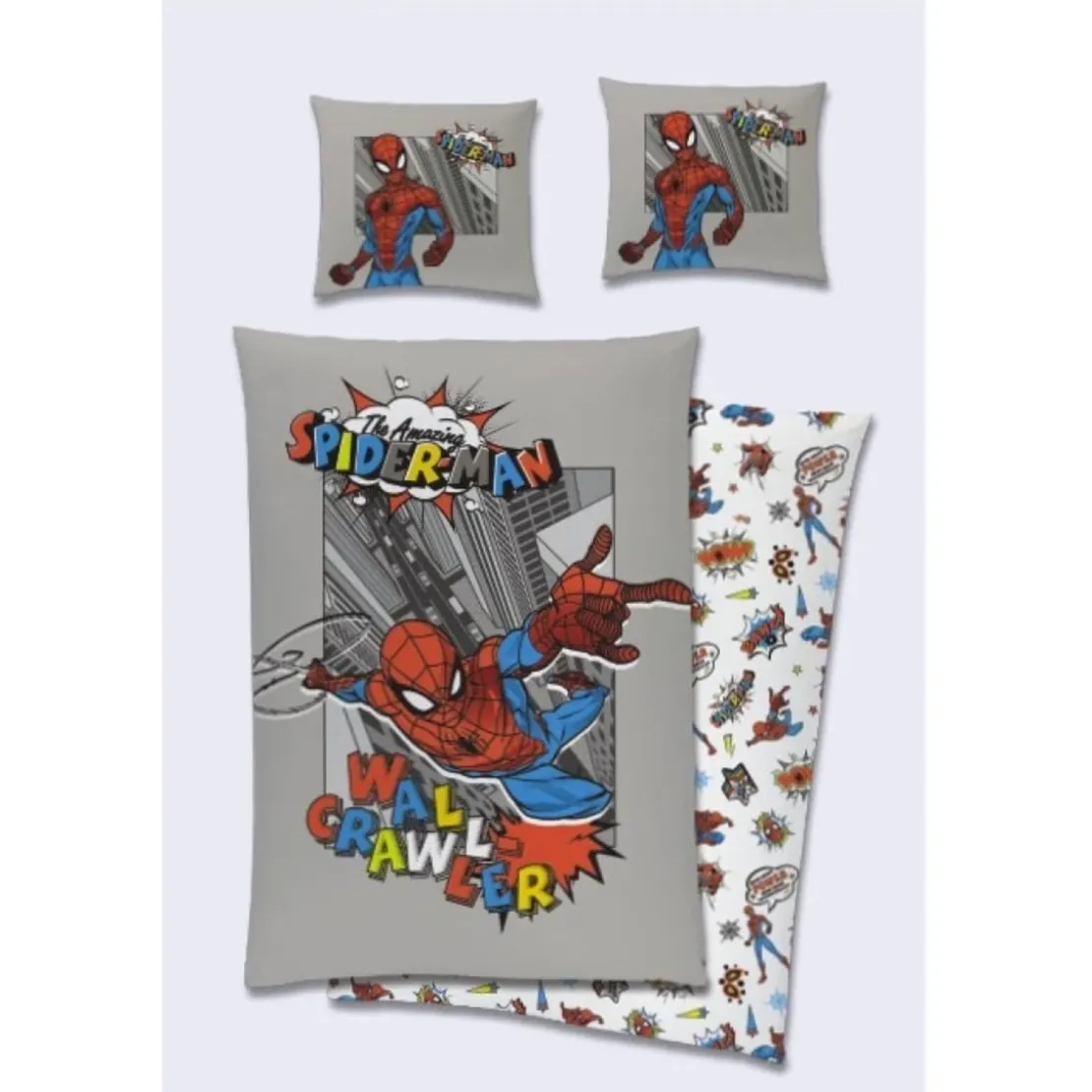 AymaxParure housse de couette garçon SPIDERMAN gris réversible en coton 140x200 cm + 1 taie