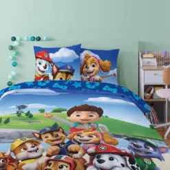 AymaxParure housse de couette enfant mixte PAT' PATROUILLE bleu ciel réversible en polycoton 140x200 cm + taie