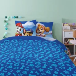 AymaxParure housse de couette enfant mixte PAT' PATROUILLE bleu ciel réversible en polycoton 140x200 cm + taie