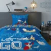 AymaxParure housse de couette garçon réversible bleu électrique à motif placé SONIC en polycoton 140x200 cm + 1 taie