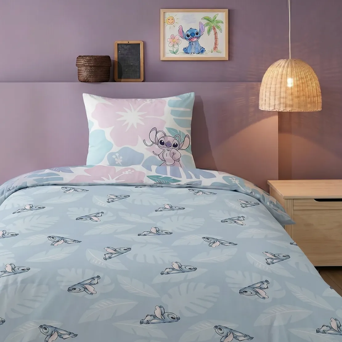 AymaxParure housse de couette enfant mixte STITCH bleu réversible en polycoton 140x200 cm + 1 taie