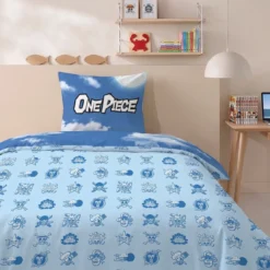 AymaxParure housse de couette garçon ONE PIECE bleu réversible en polycoton 140x200 cm + taie
