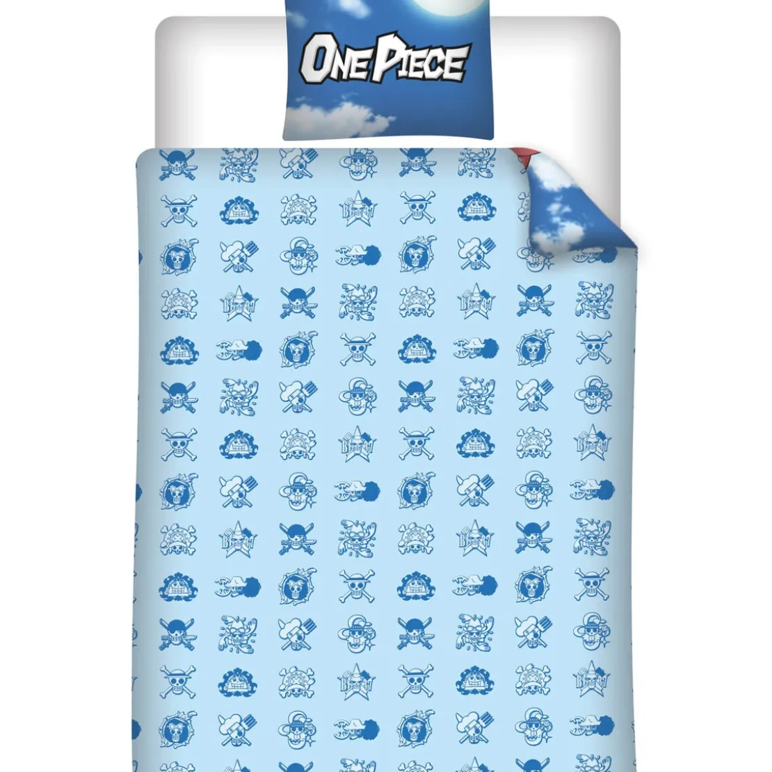 AymaxParure housse de couette garçon ONE PIECE bleu réversible en polycoton 140x200 cm + taie