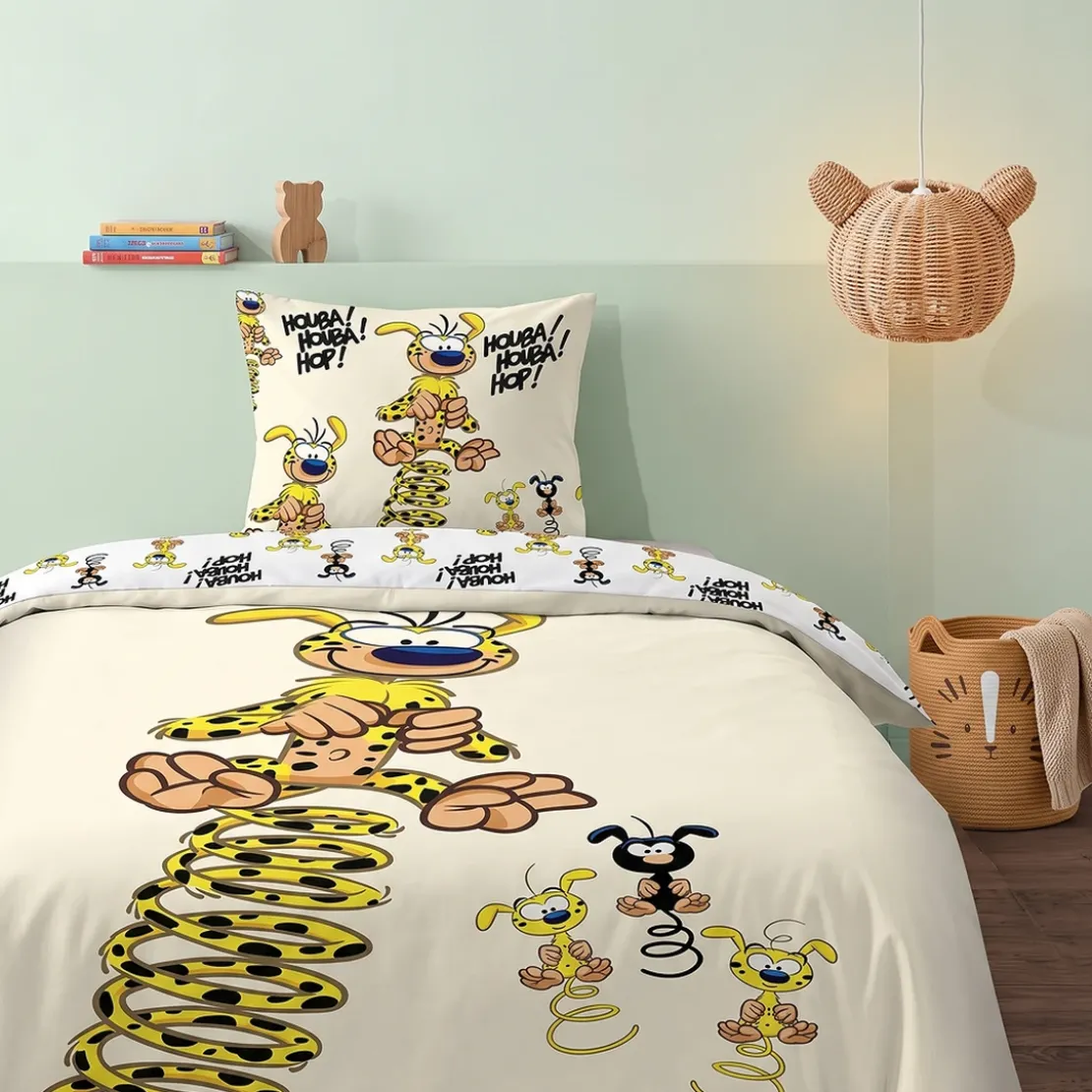 AymaxParure housse de couette enfant mixte MARSUPILAMI jaune pâle réversible en polycoton 140x200 cm + taie