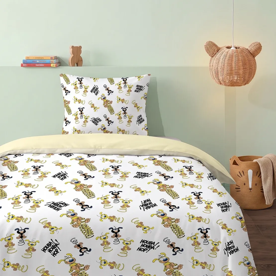 AymaxParure housse de couette enfant mixte MARSUPILAMI jaune pâle réversible en polycoton 140x200 cm + taie